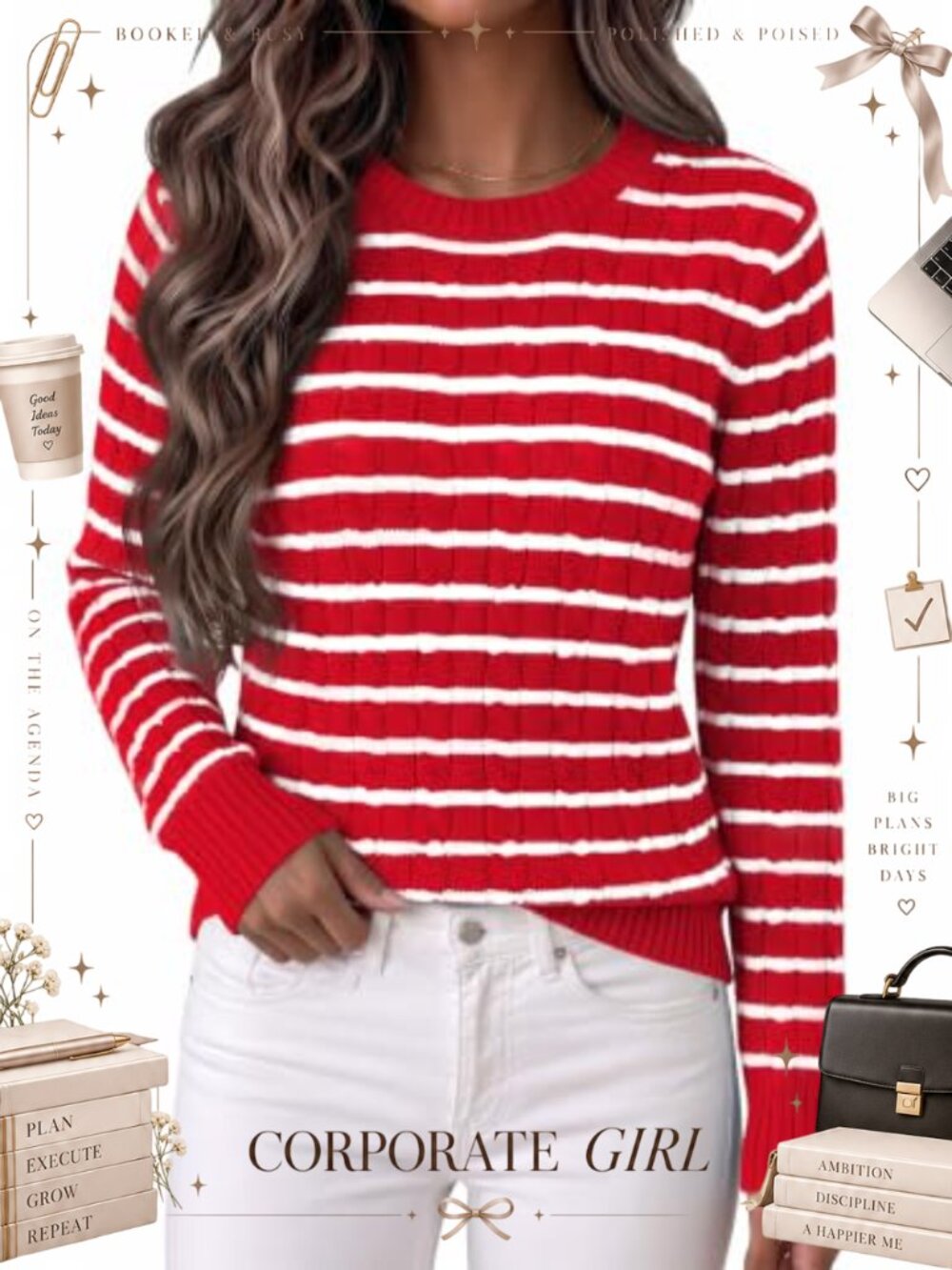 Women's Cable Knit Slim Fit V-Neck Long Sleeve Pullover Sweater